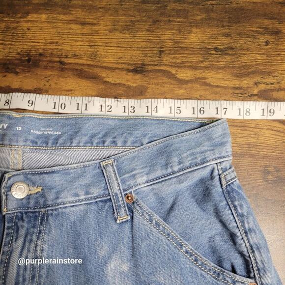 Old Navy Jeans Size 12 Baggy Wide Leg Cargo Mid Rise Medium Wash Denim Hipster - Picture 5 of 10